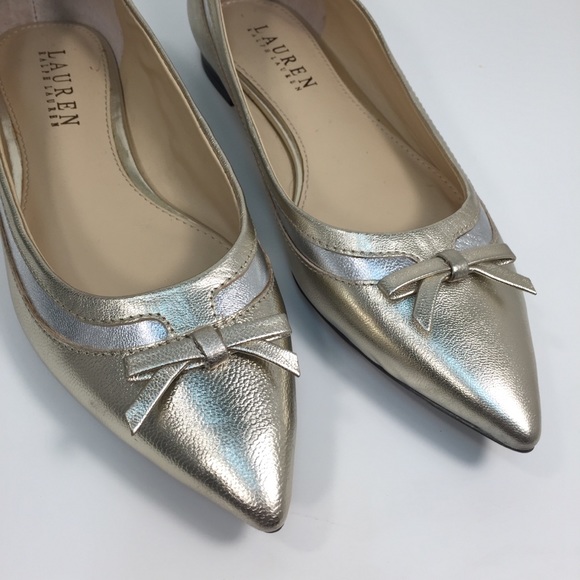 Ralph Lauren Sally Nappa Platino Point Toe Flats - Picture 2 of 8